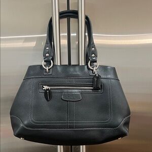 Coach Black Pebbled Leather Shoulder Tote with Silver Hardware